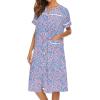 imageEkouaer House Dress for Women with Pockets Button Down Duster Housecoat Short Sleeve Mumu Nightgown SXXXLBlue Flower