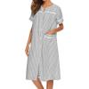 imageEkouaer House Dress for Women with Pockets Button Down Duster Housecoat Short Sleeve Mumu Nightgown SXXXLStriped Black