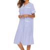 imageEkouaer House Dress for Women with Pockets Button Down Duster Housecoat Short Sleeve Mumu Nightgown SXXXLStriped Blue