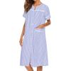 imageEkouaer House Dress for Women with Pockets Button Down Duster Housecoat Short Sleeve Mumu Nightgown SXXXLStriped Blue