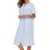 imageEkouaer House Dress for Women with Pockets Button Down Duster Housecoat Short Sleeve Mumu Nightgown SXXXLStriped Light Blue