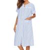 imageEkouaer House Dress for Women with Pockets Button Down Duster Housecoat Short Sleeve Mumu Nightgown SXXXLStriped Light Blue