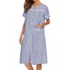 imageEkouaer House Dress for Women with Pockets Button Down Duster Housecoat Short Sleeve Mumu Nightgown SXXXLStriped Navy