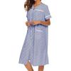 imageEkouaer House Dress for Women with Pockets Button Down Duster Housecoat Short Sleeve Mumu Nightgown SXXXLStriped Navy