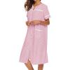 imageEkouaer House Dress for Women with Pockets Button Down Duster Housecoat Short Sleeve Mumu Nightgown SXXXLStriped Red