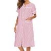 imageEkouaer House Dress for Women with Pockets Button Down Duster Housecoat Short Sleeve Mumu Nightgown SXXXLStriped Red