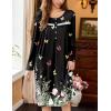 imageEkouaer Nightgowns for Women Long Sleeve Sleepshirt Button Nightshirt Floral Sleepwear Night Dress with Pockets SXXXLBlack Leaf  Butterfly