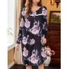 imageEkouaer Nightgowns for Women Long Sleeve Sleepshirt Button Nightshirt Floral Sleepwear Night Dress with Pockets SXXXLBlack Orange Floral