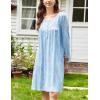 imageEkouaer Nightgowns for Women Long Sleeve Sleepshirt Button Nightshirt Floral Sleepwear Night Dress with Pockets SXXXLBlue Floral