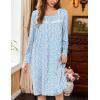 imageEkouaer Nightgowns for Women Long Sleeve Sleepshirt Button Nightshirt Floral Sleepwear Night Dress with Pockets SXXXLBlue White Floral