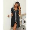 imageEkouaer Womens Nightgown Button Down Sleepshirt Short Sleeve Nightshirt V Neck Sleepwear Pajama DressBlack