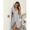 imageEkouaer Womens Nightgown Button Down Sleepshirt Short Sleeve Nightshirt V Neck Sleepwear Pajama DressLight Grey