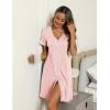 imageEkouaer Womens Nightgown Button Down Sleepshirt Short Sleeve Nightshirt V Neck Sleepwear Pajama DressPink