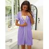 imageEkouaer Womens Nightgown Button Down Sleepshirt Short Sleeve Nightshirt V Neck Sleepwear Pajama DressViolet