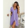 imageEkouaer Womens Nightgown Button Down Sleepshirt Short Sleeve Nightshirt V Neck Sleepwear Pajama DressViolet