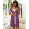 imageEkouaer Womens Nightgown Button Down Sleepshirt Short Sleeve Nightshirt V Neck Sleepwear Pajama DressWineberry