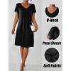 imageEkouaer Womens Nightgown Short Sleeves Sleepwear V Neck Nightgowns for Women Petal Sleeves Houses Dress Sleepshirt SXXLBlack