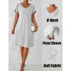 imageEkouaer Womens Nightgown Short Sleeves Sleepwear V Neck Nightgowns for Women Petal Sleeves Houses Dress Sleepshirt SXXLLight Grey