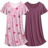 imageEkouaer 2 Pack Nightgowns for Women Flare Short Sleeve Sleepshirt V Neck Sleepwear Pajama Dress S2XLCat  Purple