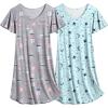 imageEkouaer 2 Pack Nightgowns for Women Flare Short Sleeve Sleepshirt V Neck Sleepwear Pajama Dress S2XLCoffee  Star Print