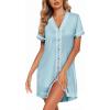 imageEkouaer Womens Nightgown Button Down Sleepshirt Short Sleeve Nightshirt V Neck Sleepwear Pajama DressLight Blue