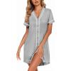 imageEkouaer Womens Nightgown Button Down Sleepshirt Short Sleeve Nightshirt V Neck Sleepwear Pajama DressLight Grey