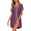 imageEkouaer Womens Nightgown Button Down Sleepshirt Short Sleeve Nightshirt V Neck Sleepwear Pajama DressWineberry