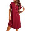 imageEkouaer Womens Nightgown Short Flare Sleeve Sleepshirt VNeck Sleepwear Soft Nightshirt Pajama Dress SXXLWine Red
