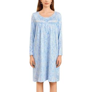 imageEkouaer Nightgowns for Women Long Sleeve Sleepshirt Button Nightshirt Floral Sleepwear Night Dress with Pockets SXXXLBlue Floral