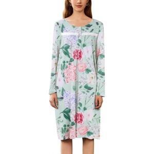 imageEkouaer Nightgowns for Women Long Sleeve Sleepshirt Button Nightshirt Floral Sleepwear Night Dress with Pockets SXXXLGreen Floral