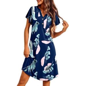 imageEkouaer Womens Nightgown Short Flare Sleeve Sleepshirt VNeck Sleepwear Soft Nightshirt Pajama Dress SXXLLeaf Print