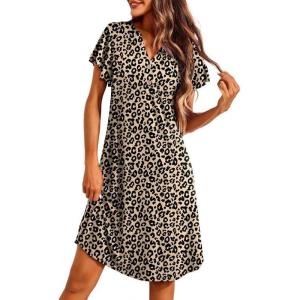imageEkouaer Womens Nightgown Short Flare Sleeve Sleepshirt VNeck Sleepwear Soft Nightshirt Pajama Dress SXXLLeopard Print