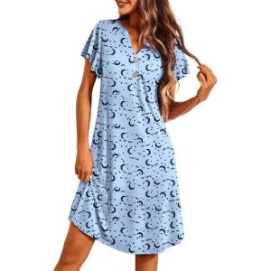 imageEkouaer Womens Nightgown Short Flare Sleeve Sleepshirt VNeck Sleepwear Soft Nightshirt Pajama Dress SXXLMoon Print