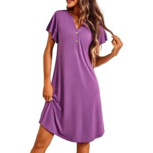 imageEkouaer Womens Nightgown Short Flare Sleeve Sleepshirt VNeck Sleepwear Soft Nightshirt Pajama Dress SXXLWineberry