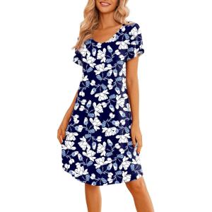 imageEkouaer Womens Nightgown Short Sleeves Sleepwear V Neck Nightgowns for Women Petal Sleeves Houses Dress Sleepshirt SXXLBlue Flower