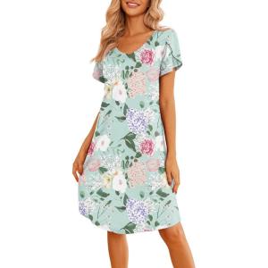 imageEkouaer Womens Nightgown Short Sleeves Sleepwear V Neck Nightgowns for Women Petal Sleeves Houses Dress Sleepshirt SXXLGreen Flower