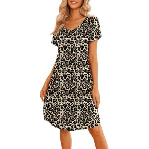 imageEkouaer Womens Nightgown Short Sleeves Sleepwear V Neck Nightgowns for Women Petal Sleeves Houses Dress Sleepshirt SXXLLeopard