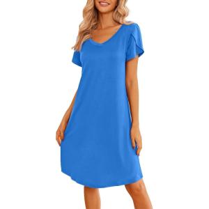 imageEkouaer Womens Nightgown Short Sleeves Sleepwear V Neck Nightgowns for Women Petal Sleeves Houses Dress Sleepshirt SXXLSky Blue