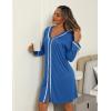 imageEkouaer Nightgowns for Women Long Sleeve Nightshirt Button Down Sleepshirt V Neck NightdressAzure