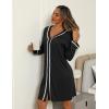 imageEkouaer Nightgowns for Women Long Sleeve Nightshirt Button Down Sleepshirt V Neck NightdressBlack
