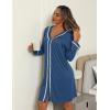 imageEkouaer Nightgowns for Women Long Sleeve Nightshirt Button Down Sleepshirt V Neck NightdressDark Blue