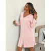 imageEkouaer Nightgowns for Women Long Sleeve Nightshirt Button Down Sleepshirt V Neck NightdressLight Pink