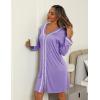imageEkouaer Nightgowns for Women Long Sleeve Nightshirt Button Down Sleepshirt V Neck NightdressLight Purple