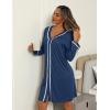 imageEkouaer Nightgowns for Women Long Sleeve Nightshirt Button Down Sleepshirt V Neck NightdressNavy Blue