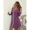 imageEkouaer Nightgowns for Women Long Sleeve Nightshirt Button Down Sleepshirt V Neck NightdressPurple