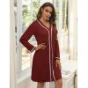 imageEkouaer Nightgowns for Women Long Sleeve Nightshirt Button Down Sleepshirt V Neck NightdressWine Red