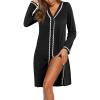 imageEkouaer Nightgowns for Women Long Sleeve Nightshirt Button Down Sleepshirt V Neck NightdressBlack