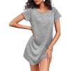 imageEkouaer Womens Nightgown Short Sleeve Sleepshirt Rib Knit Soft Sleepwear Pajama DressLight Grey