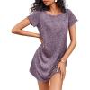 imageEkouaer Womens Nightgown Short Sleeve Sleepshirt Rib Knit Soft Sleepwear Pajama DressPruple