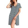 imageEkouaer Womens ONeck Nightgown Short Sleeve Button Down Soft Sleepwear Loose Fit Nightshirt SXXL1navy Blues
